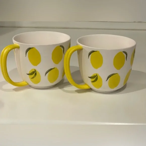 RARE Set Of 2 Anthropologie Lemon Tutti Mugs Beautiful Pattern - Picture 1 of 4